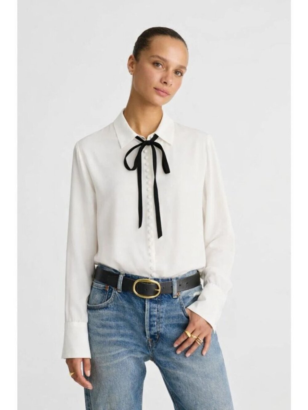 Madewell Winter White Necktie Long Sleeve Button-Up Top S NWT